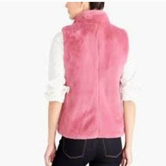 J.Crew Mercantile Guava Berry Faux Fur Zip up Teddy Vest - Picture 7 of 13